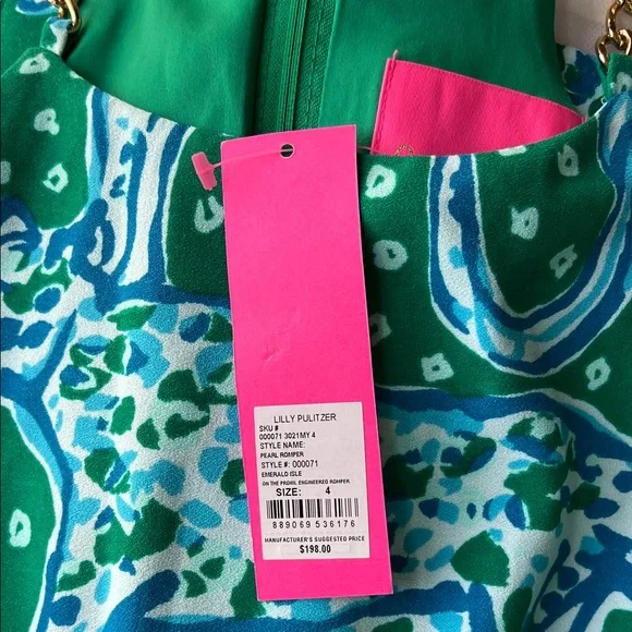 Lilly Pulitzer Pearl Romper Emerald Isle On the Prowl Size 4 NWT.RARE FIND🦄